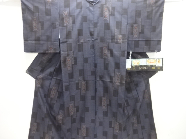 JAPANESE KIMONO / UNUSED DORO OSHIMA TSUMUGI (7 maruki) / WOVEN FLOWER CREST